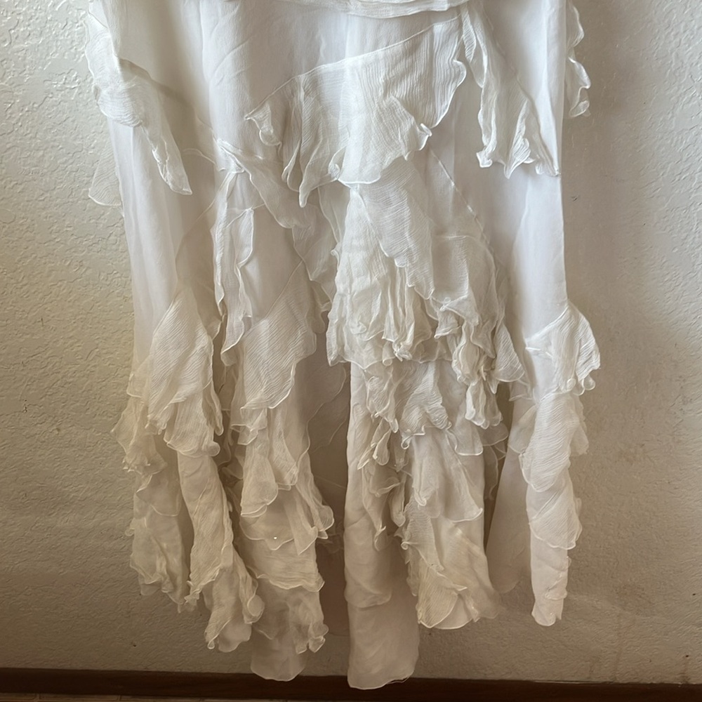 John Galliano 100% Silk White w. Sparkle Ruffle Maxi Dress PRICE FIXED women 4 - Picture 15 of 17